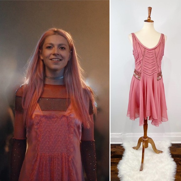 Free People Pink sequin beaded chiffon dress ASO Jules Euphoria ALT Size Small - Picture 1 of 9